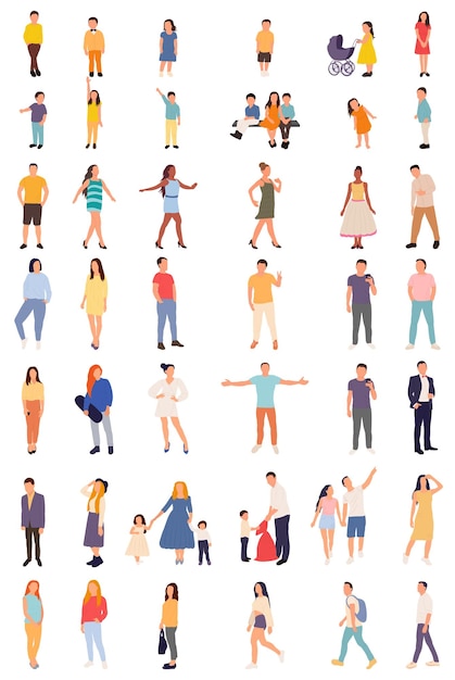 Vector people and children collection on white background vector
