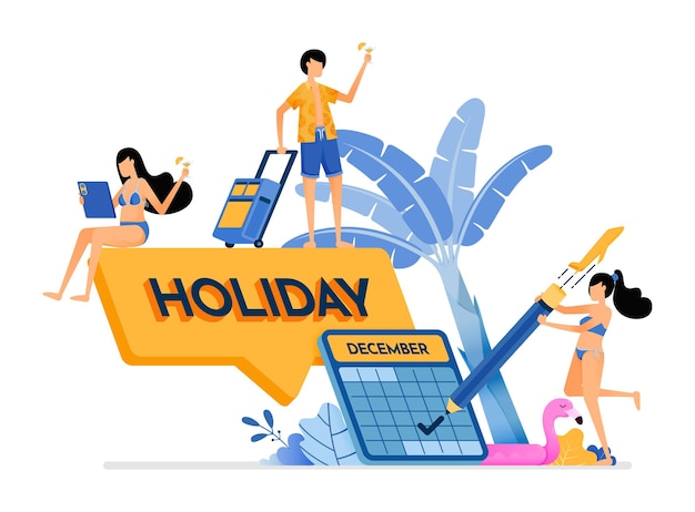 Vector people choose year end dates for a vacation