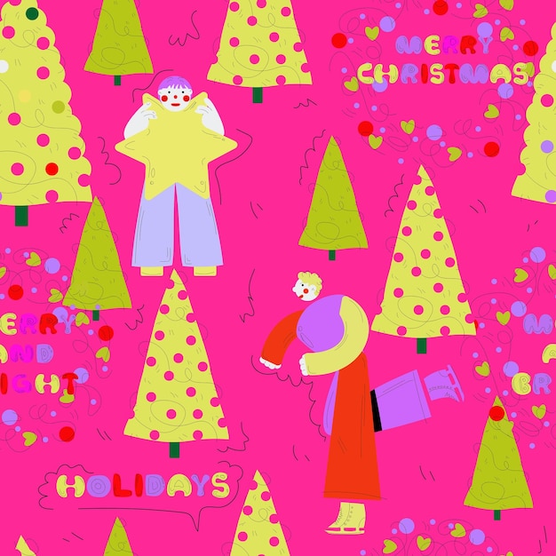 People Christmas seamless pattern