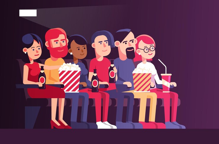 वेक्टर people in cinema watching a movie