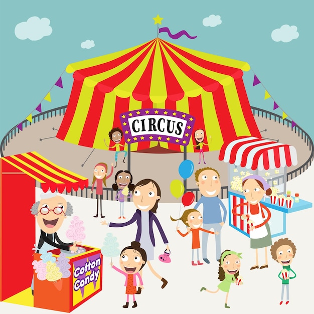 People on a circus funfair Vector Illustration