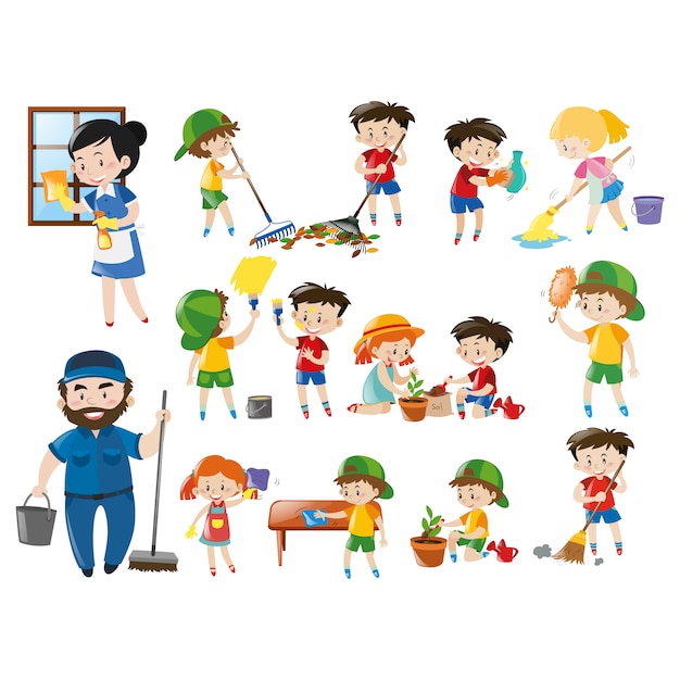 Vector people cleaning collection