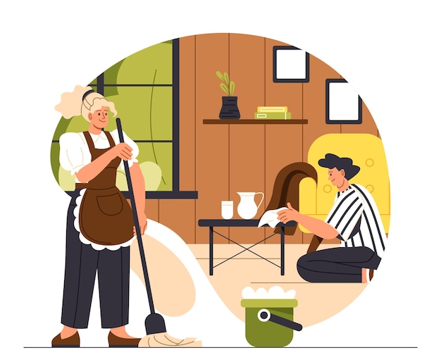 People cleaning home vector concept