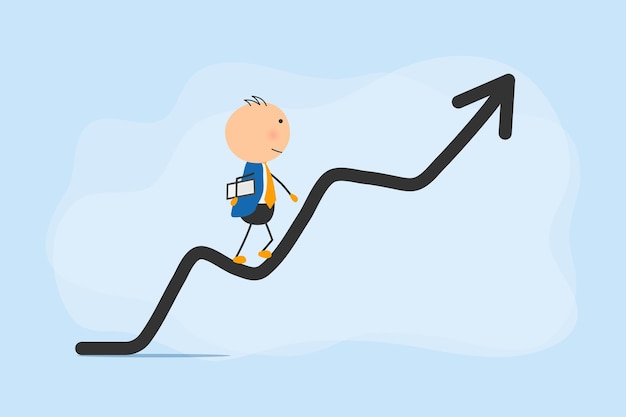 People climbing stairs and arrows illustration Business growth career development leadership concept