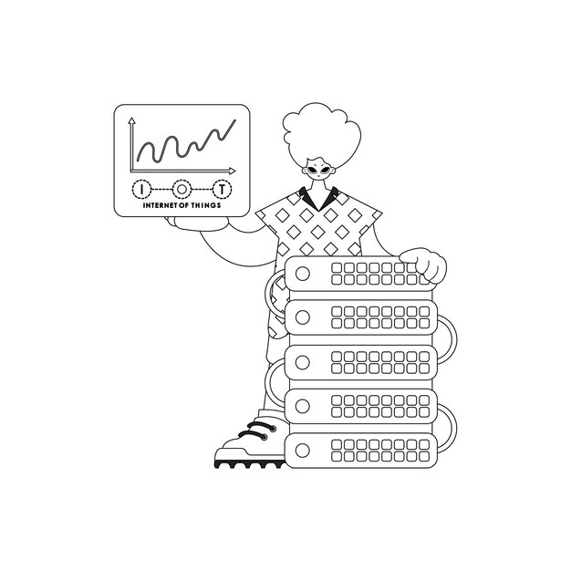 people and cloud servers connected with iot shown in vector linear form