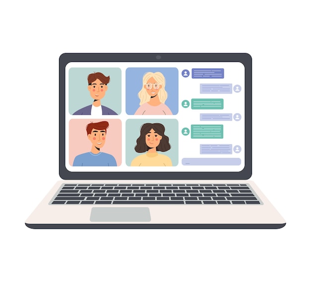 Vector people connect online meeting confer participate or meet online through teleconferencin