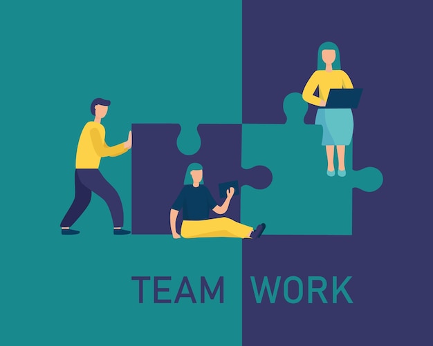 People connect the parts of the puzzle business concept of teamwork