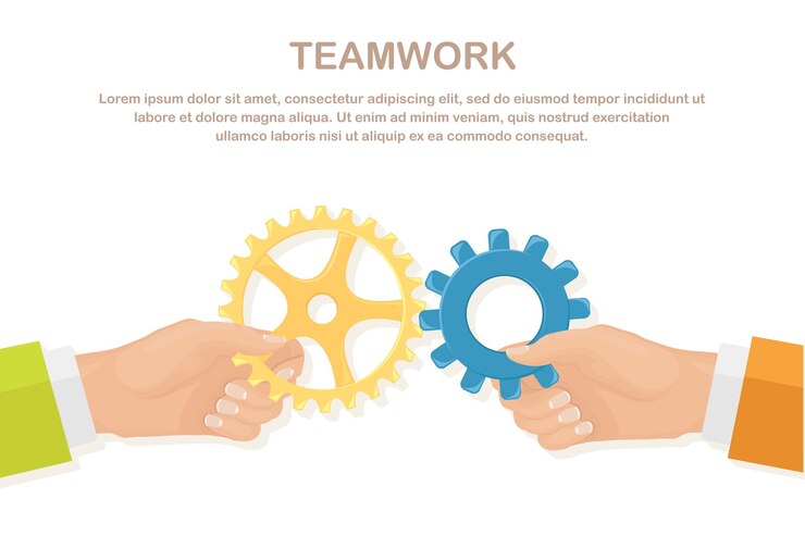 Vector people connecting gears. metaphor of teamwork, cooperation, partnership. business concept