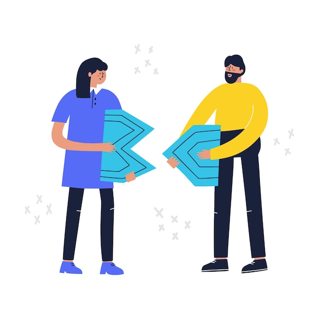 Vector people connecting puzzle elements. teamwork business concept. vector hand drawn illustration