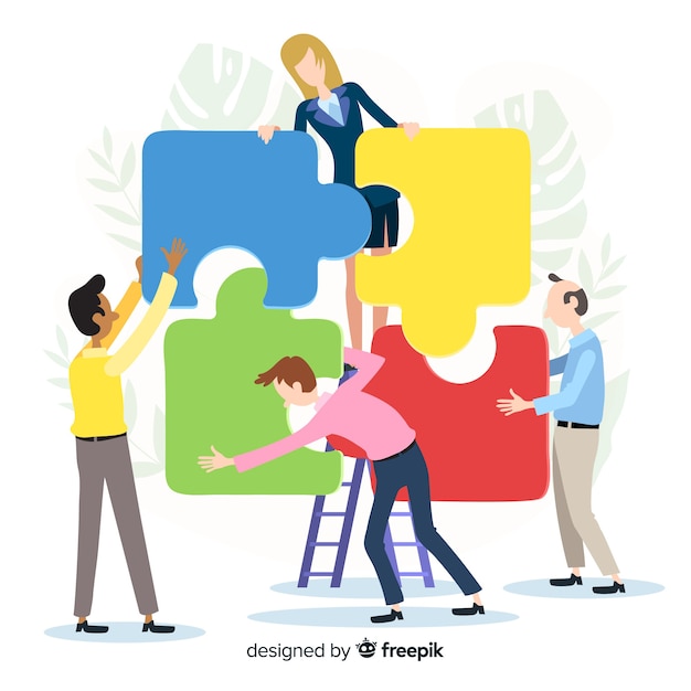 People connecting puzzle pieces illustration