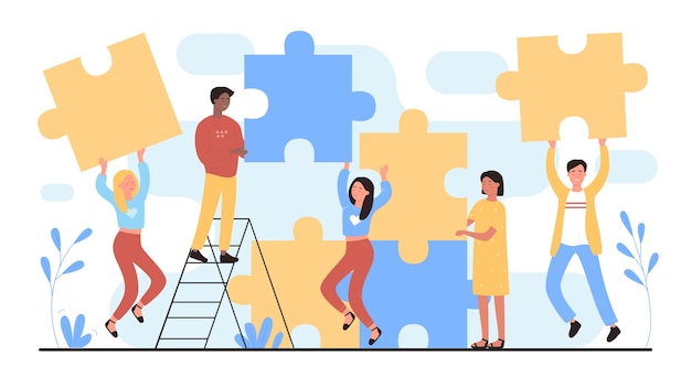 People connecting puzzles together. teamwork building, successful partnership concept