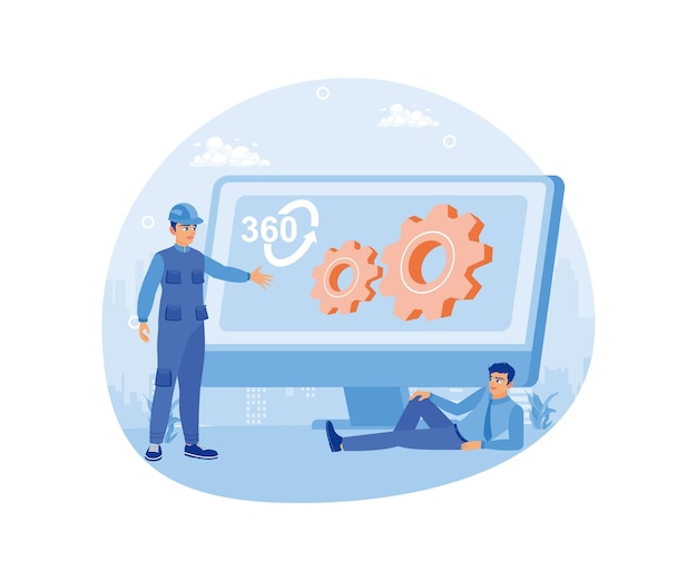 people control industry 40 equipment using computers intelligent intelligence technology in industrial factories smart industry concept flat vector illustration