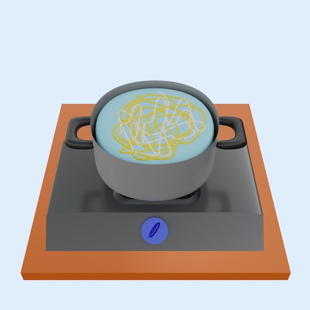 부 테이블에서 요리하는 사람들 현실적인 3d 객체 만화 스타일