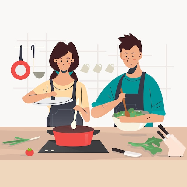 La gente cucina illustrazione