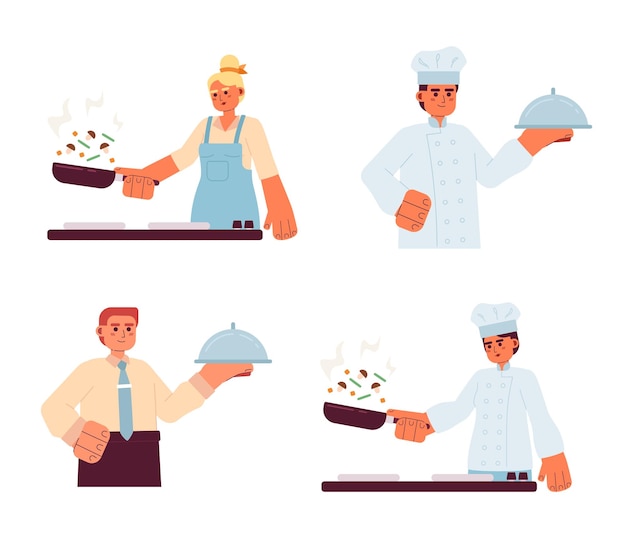 People cooking semi flat colorful vector characters