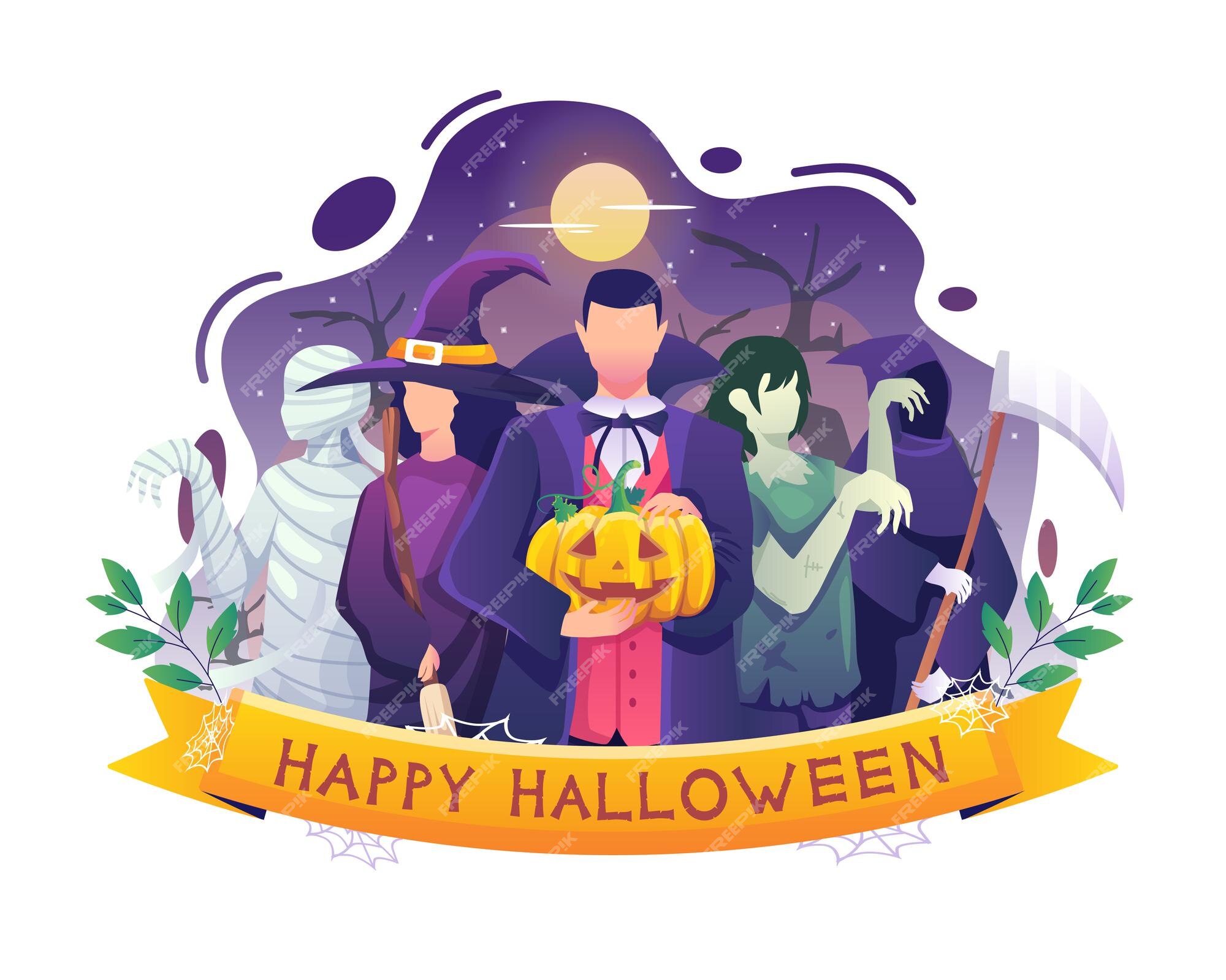 Halloween night background with vampire mummy Vector Image