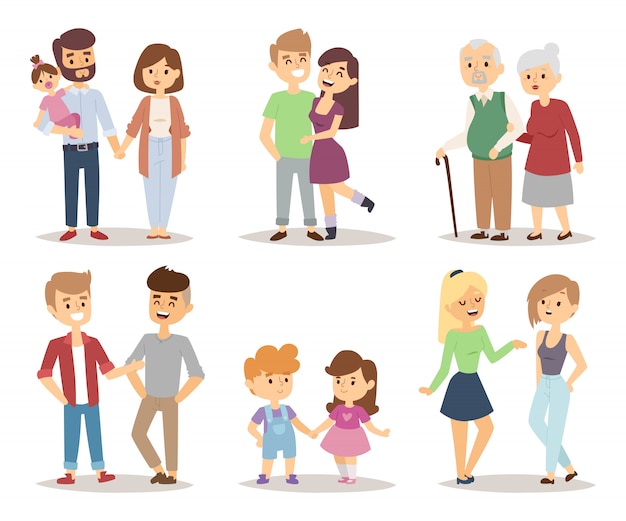 Vector people couple relaxed cartoon  illustration set.