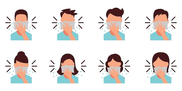 People covering mouth with tissue while sneezing