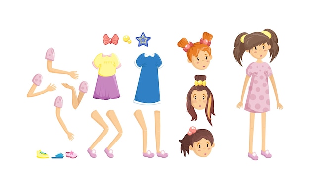 Premium Vector | People creation kit, cartoon character constructor. young girl, children. Premium Vector | People creation kit, cartoon character constructor. young girl, children.