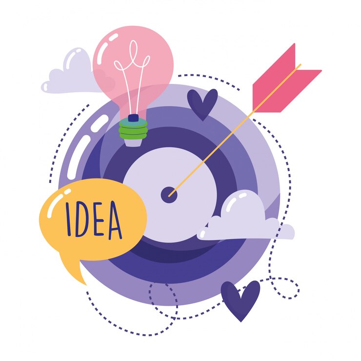 Vector people creativity technology, target arrow bulb idea cartoon