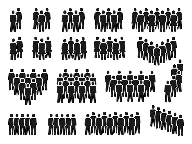 Vector people crowd icons. group of persons gathering, men and women silhouette. employee team, citizen or social community pictograms vector set. illustration crowd people unrecognizable silhouette