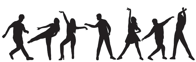 Vector people dancing black silhouette isolated vector