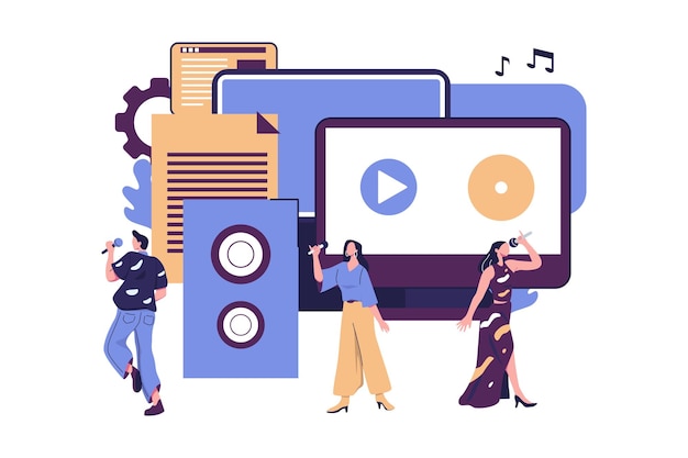 Vector people dancing and enjoy the music flat illustration