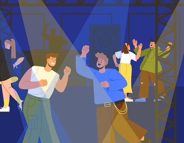 Vector people dancing at night club concept