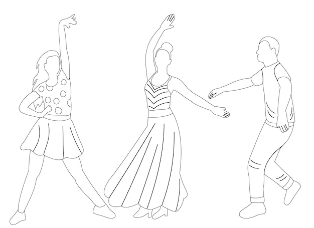 People dancing sketch contour on white background isolated vector