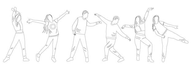 People dancing sketch contour on white background isolated