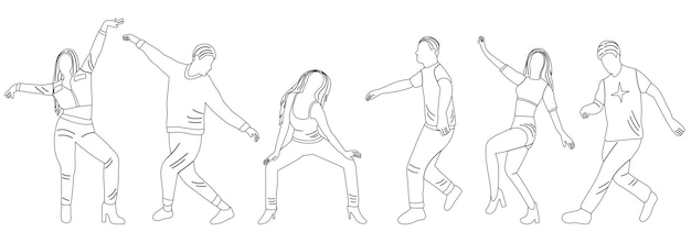 People dancing sketch outline icon isolated vector