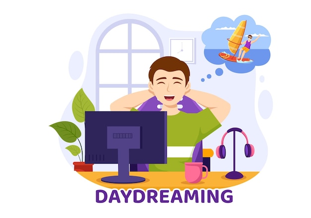 People Daydreaming Illustration with Imagining and Fantasizing in Bubble for Landing Page Templates