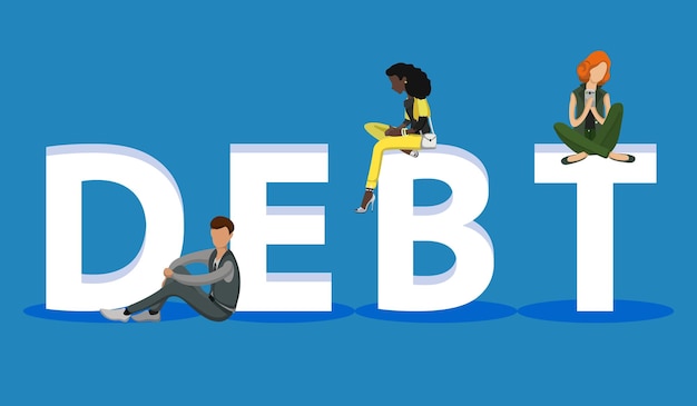 Vector people on debt for web mobile app presentations