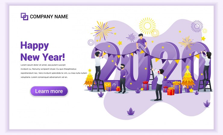 Vector people decorating on giant 2020 number celebrating for the new year eve banner