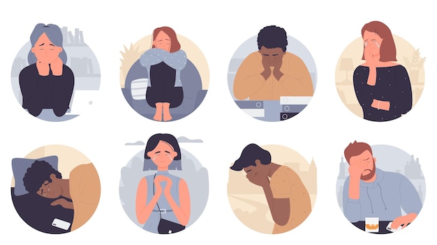 People in depression illustration set