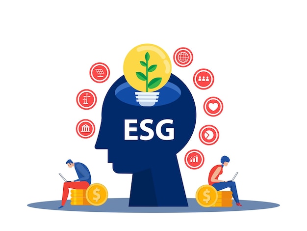 Вектор Стратегия развития людей крошечный человек осведомленность esg как экологическое и социальное управление