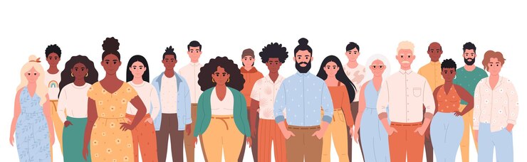 Vector people of different age, races, appearance. multicultural society. social diversity