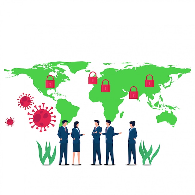 People discuss about corona virus be pandemic on the world. business flat   concept illustration.