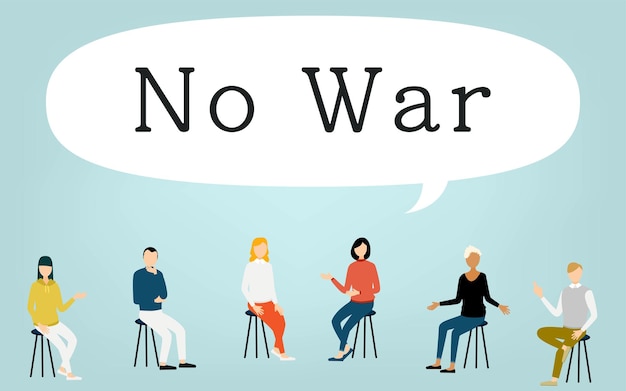 People discussing antiwar antiwar imagery and No War