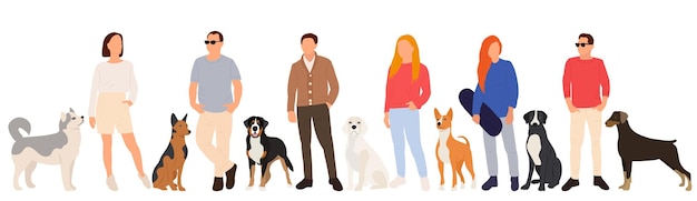 People and dogs in flat design isolated vector