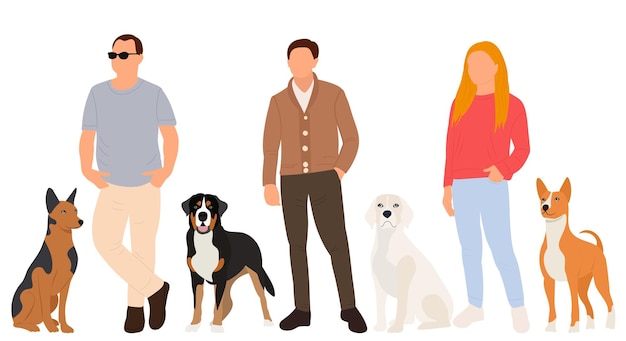 People and dogs in flat design isolated on white background vector