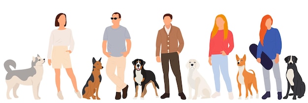 People and dogs in flat design isolated on white background vector