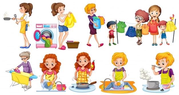 Vector people doing different houseworks