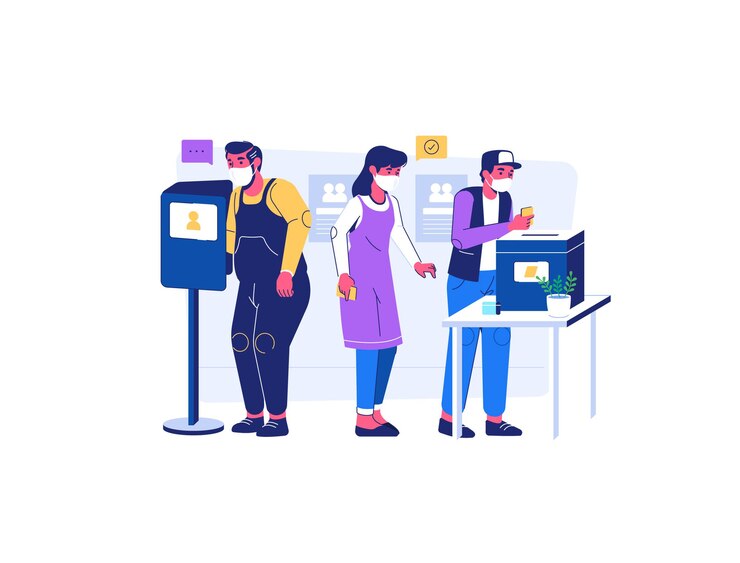 Vector people doing election and wear a mask during covid19 pandemic situation flat cartoon style