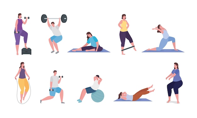 People doing exercise collection illustration