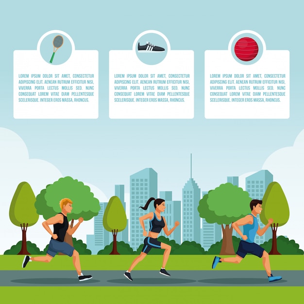 Vector people doing exercise at park infographic