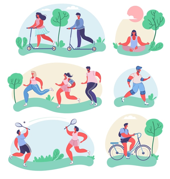 Vector people doing sports vector flat isolated illustration