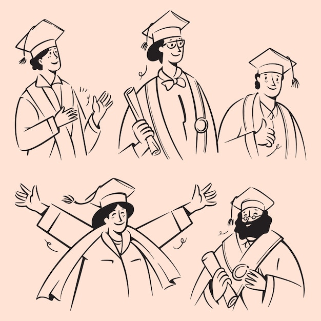 Люди болваны празднуют выпускной. рисованный мультфильм иллюстрации для образования