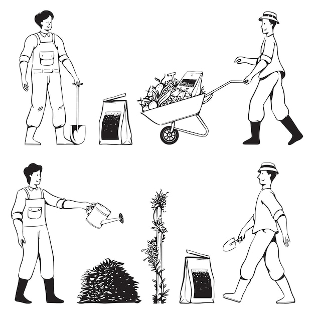 People doodles gardening activities