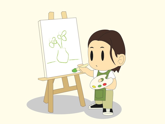 People drawing on canvas cartoon illustration